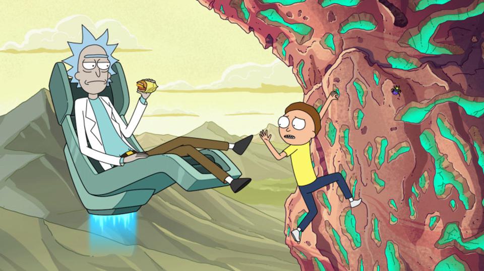 Rick and Morty on mountain in heist episode